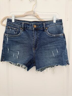 Classic Dark Blue Distressed High Rise Denim Shorts